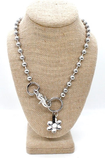 Garden Daisy Charm Necklace Silver Chain Claw Clasp