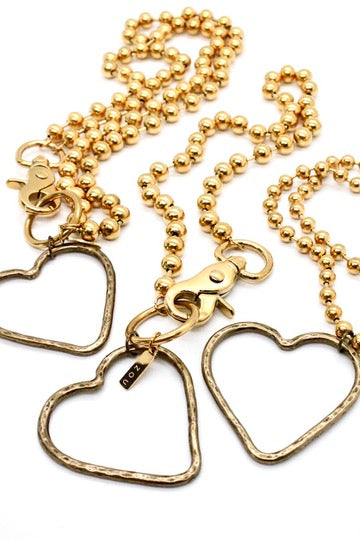 Brass Heart Outline Convertible Gold Chain Necklace