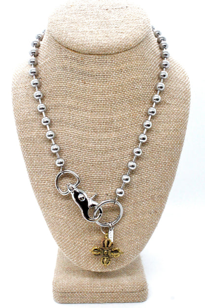 Brass Lucky Cross Necklace Single Silver Chain Claw Clasp