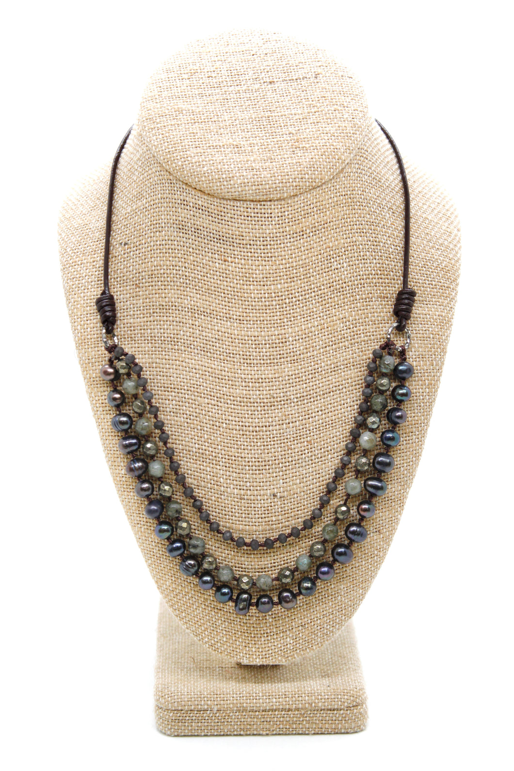 Semi Precious Stone Multi Strand Short Necklace - N4-009
