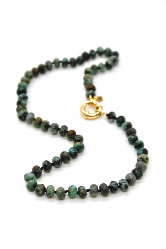 Hand-Knotted Short African Turquoise Beaded Necklace - NLS-AT