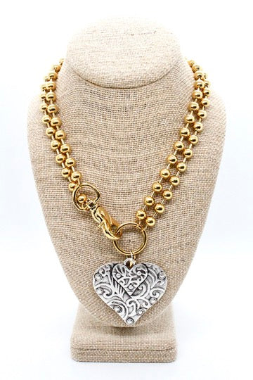 Double Heart Pendant Convertible Gold Chain Necklace