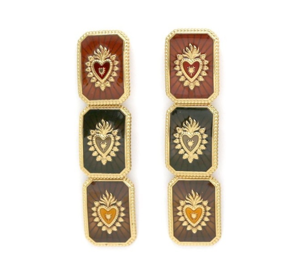 Three Tier Heart Flame Dangle Earrings - E4-340A
