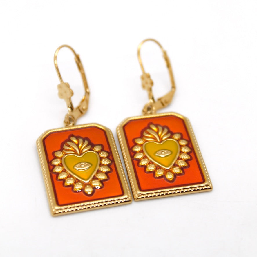 Flaming Heart Colorful Enamel Earrings - E9-103