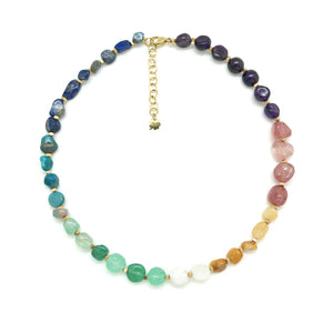 Chunky Semi Precious Stone Short Rainbow Necklace -French Flair Collection- N2-2289
