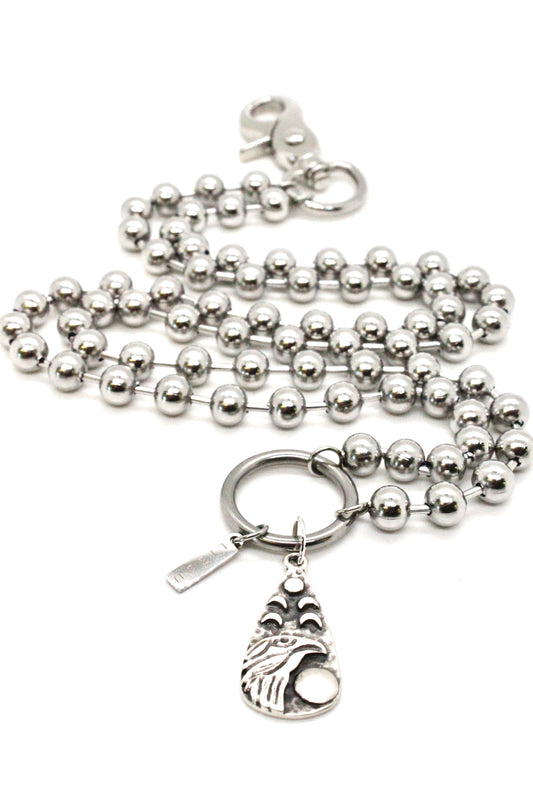 Raven Bird and Moon Phases Pendant Convertible Silver Chain Necklace