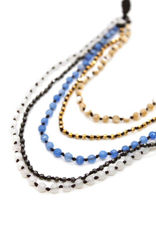 Semi Precious Stone Multi Strand Short Necklace - NLS-Foam