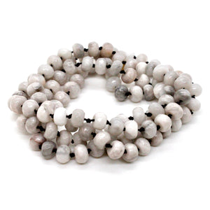 Hand-Knotted Long White Agate Bead Necklace - NL-WLA