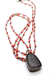 Buddha Necklace 39 - Long Buddha Crochet Necklace - One of a Kind -