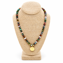 Load image into Gallery viewer, Indian Agate Rondelle Bead Hand-knotted French Religious Medal Short Necklace- FMN30

