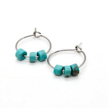 Load image into Gallery viewer, Mini Turquoise and Silver Hoop Earrings E7-009 -Stone Collection-
