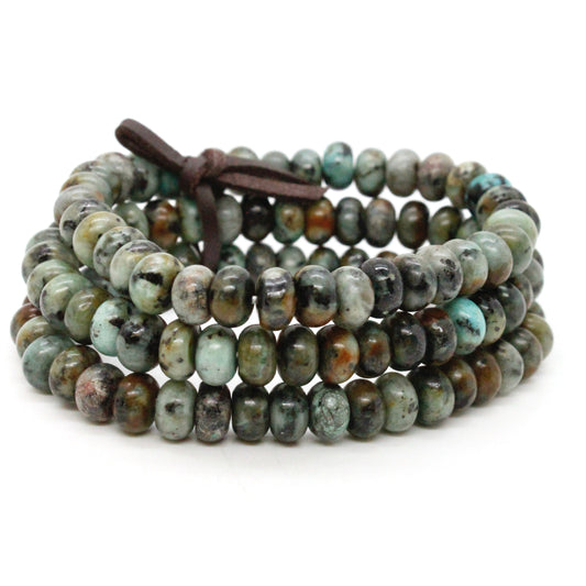 African Turquoise Rondelle Bead Three Strand Bracelet -BL-AF1