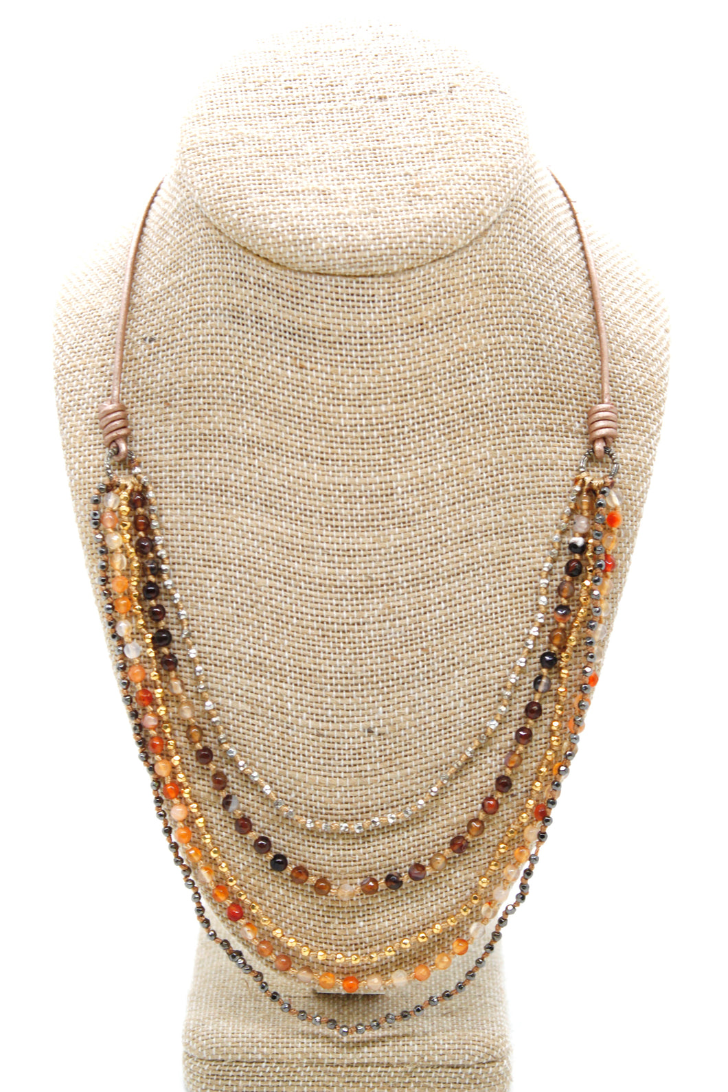 Semi Precious Stone Multi Strand Short Necklace - NLS-Autumn
