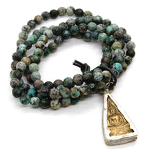 Load image into Gallery viewer, African Turquoise Bracelet with Two Tone Reversible Buddha Charm
