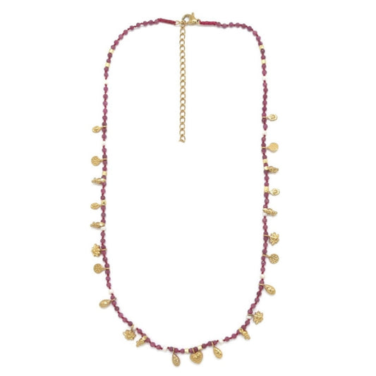 Heart and Lotus Mini Charm Ruby Necklace -  N2-2670RY