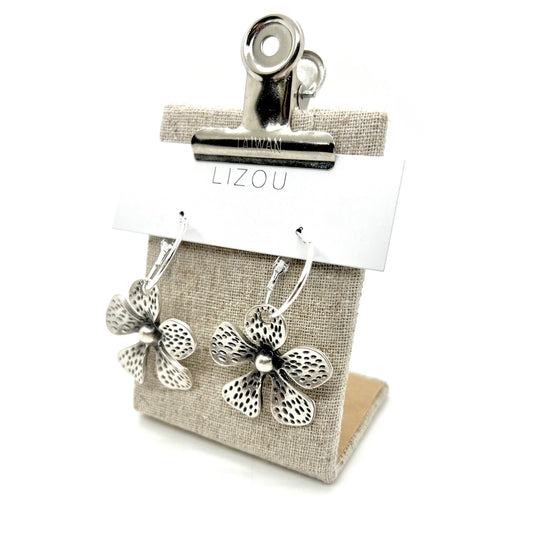 Textured Daisy Flower Hoop Earrings - E9-084