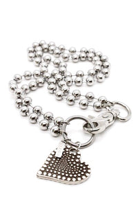 Double Sided Dotted Heart Pendant Convertible Silver Chain Necklace