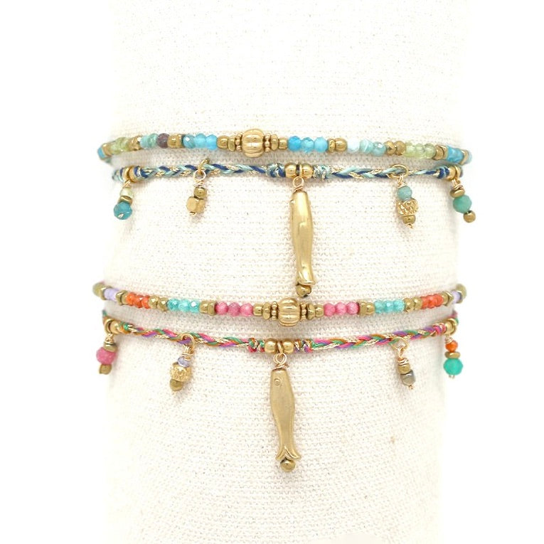 Mini Gold Fish with Stones Double Strand Bracelet - B4-014
