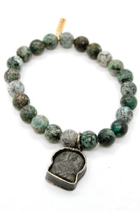 African Turquoise Stretch Ganesh Buddha Bracelet -Buddha Collection-
