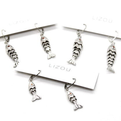 Articulated Gold Fish Silver Earrings - E4-267SL