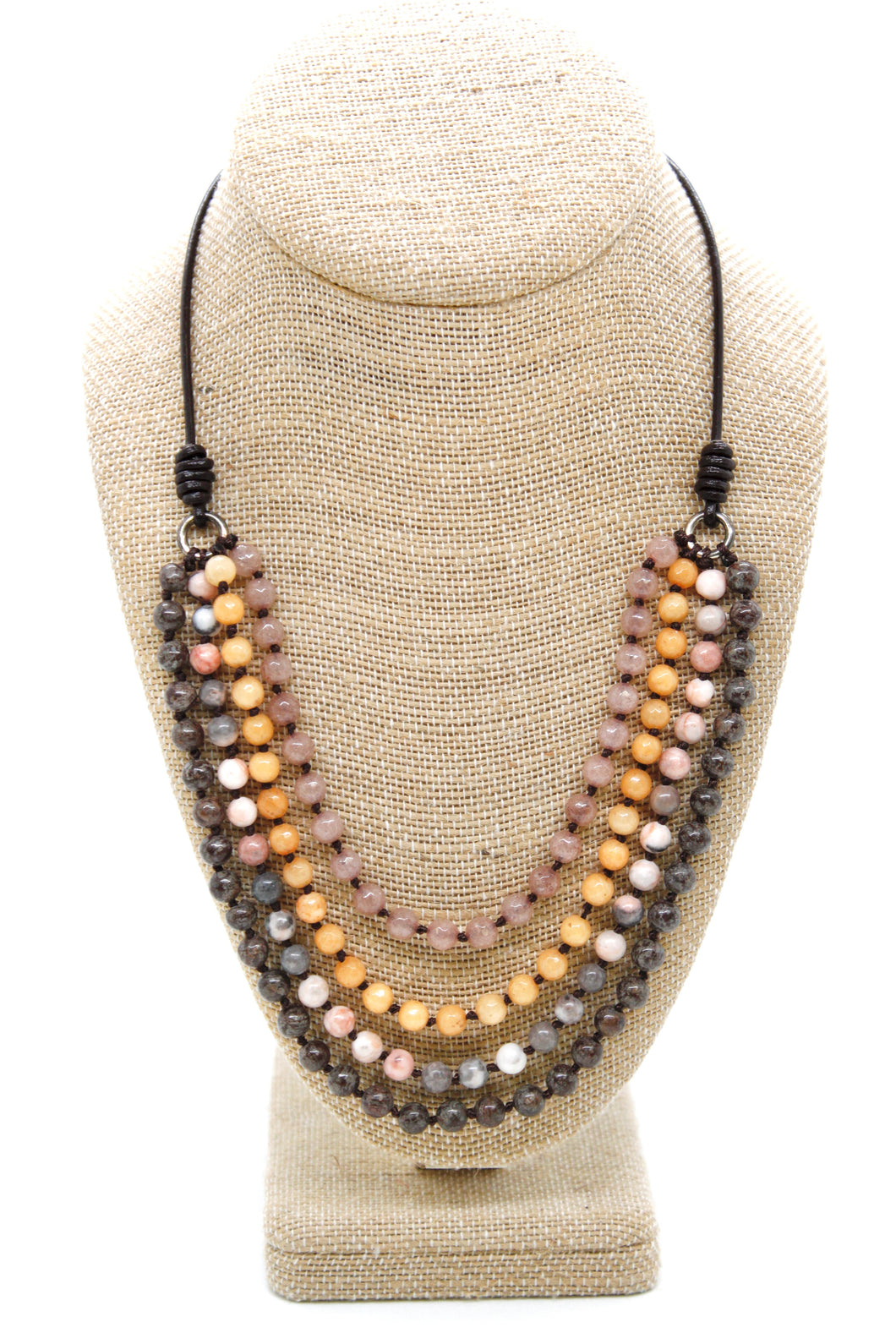 Semi Precious Stone Multi Strand Short Necklace - NLS-M32