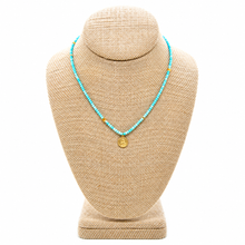Load image into Gallery viewer, Faceted Mini Turquoise Short Delicate French Religious Medal Necklace  - FMN19
