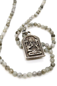 Labradorite Stretch Short Necklace or Bracelet with Reversible Shiva Charm -The Buddha Collection- NS-LB-S