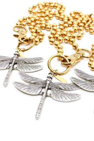Detailed Dragonfly Pendant Convertible Gold Chain Necklace