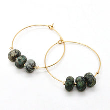 Load image into Gallery viewer, African Turquoise Matte Bead Hoop Earrings E7-012 -Stone Collection-
