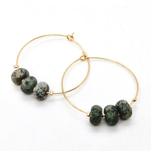 African Turquoise Matte Bead Hoop Earrings E7-012 -Stone Collection-