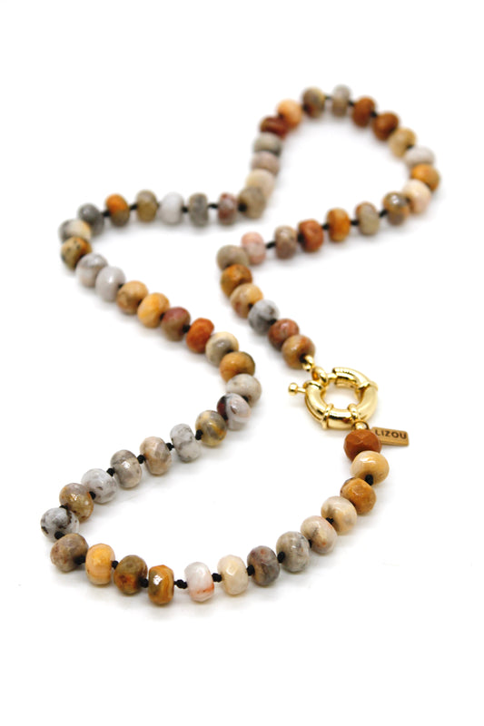 Hand-Knotted Short Faceted Crazy Agate Beaded Necklace - NLS-CLA