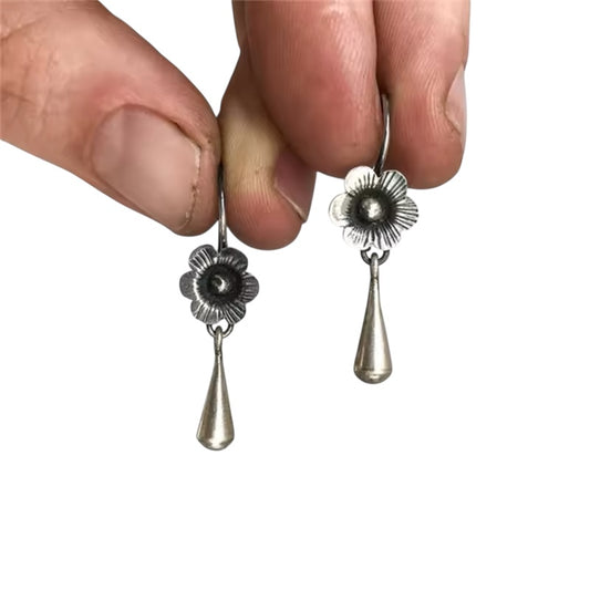 Silver Flower Dangle Earrings - E9-093