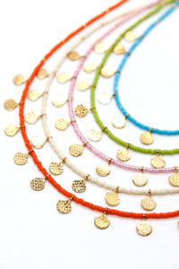 Colorful Seed Bead And Gold Fan Necklace - N3-157