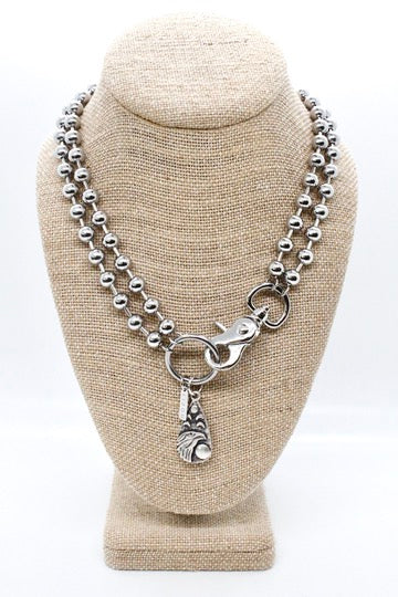 Raven Bird and Moon Phases Pendant Convertible Silver Chain Necklace