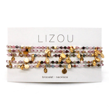 Tourmaline and Pearl Gold Mini Coin Wrap Necklace - N2-2616B