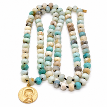Load image into Gallery viewer, Faceted Amazonite Hand-knotted Long Religious Medal Necklace - FMN02
