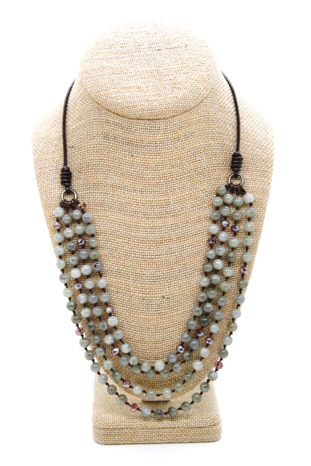 Semi Precious Stone Multi Strand Short Necklace -NLS-Smoke