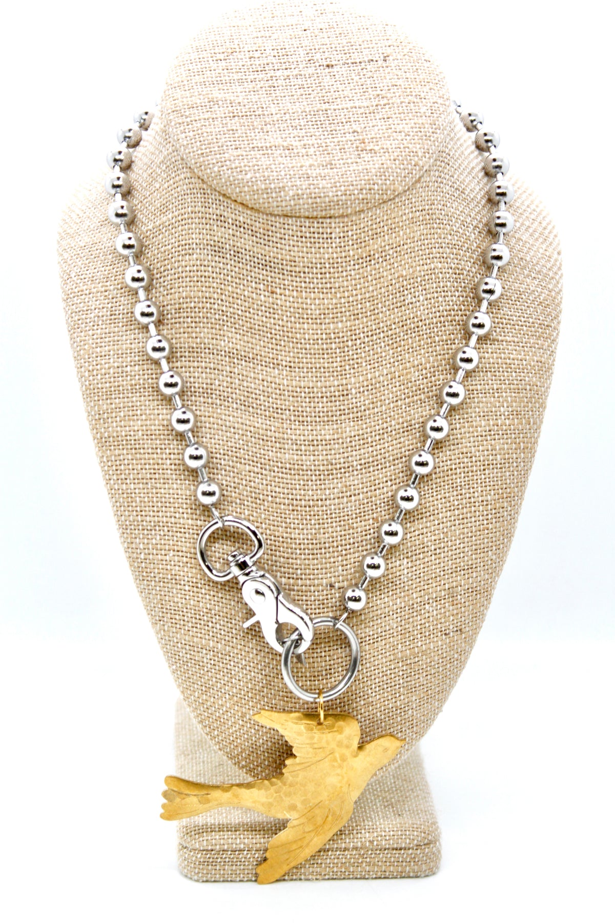 Flying Brass Bird Convertible Silver Chain Necklace