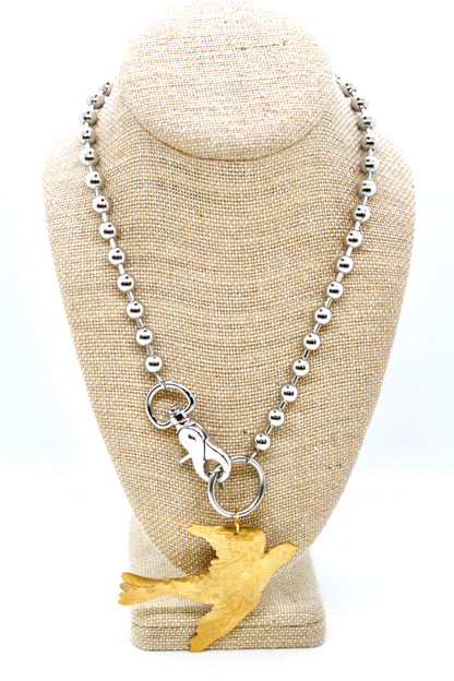 Flying Brass Bird Convertible Silver Chain Necklace