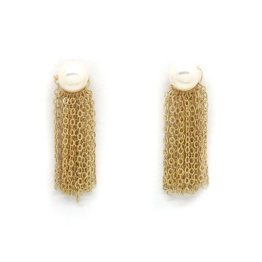 Freshwater Pearl And Gold Chain Dangle Earrings E4-197 -French Flair Collection-