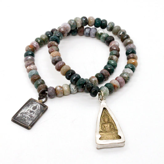 Single Indian Agate Buddha Charm Bracelet -Buddha Collection-