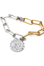 Load image into Gallery viewer, Two Tone Silver and Gold Bracelet with Sterling Saint Charm -French Medals Collection-
