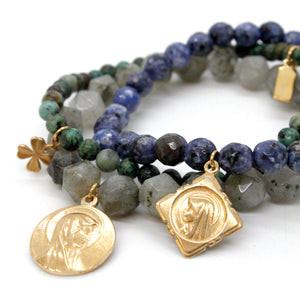 Semi Precious Stone and Gold Charm Bracelet -French Medals Collection-