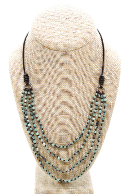 Semi Precious Stone Multi Strand Short Necklace - NLS-073