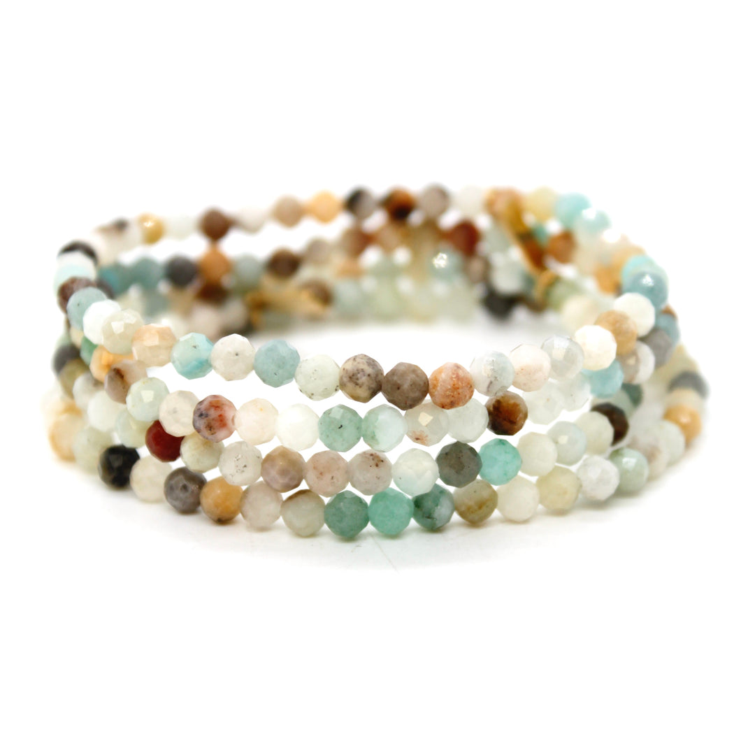 Faceted Amazonite 4mm Stretch Bracelet - B7-019