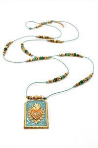 Turquoise Heart Fire Enamel Long Necklace N2-2449 -French Flair Collection-