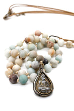 Load image into Gallery viewer, Buddha Necklace 66 - Amazonite and Leather Buddha Necklace - One of a Kind -
