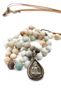 Buddha Necklace 66 - Amazonite and Leather Buddha Necklace - One of a Kind -