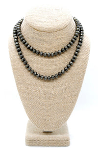 Hand-Knotted Long Faceted Pyrite Beaded Necklace - NL-PY