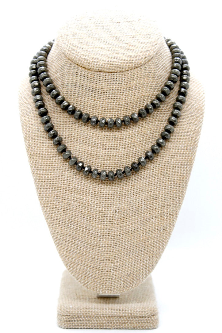 Hand-Knotted Long Faceted Pyrite Beaded Necklace - NL-PY